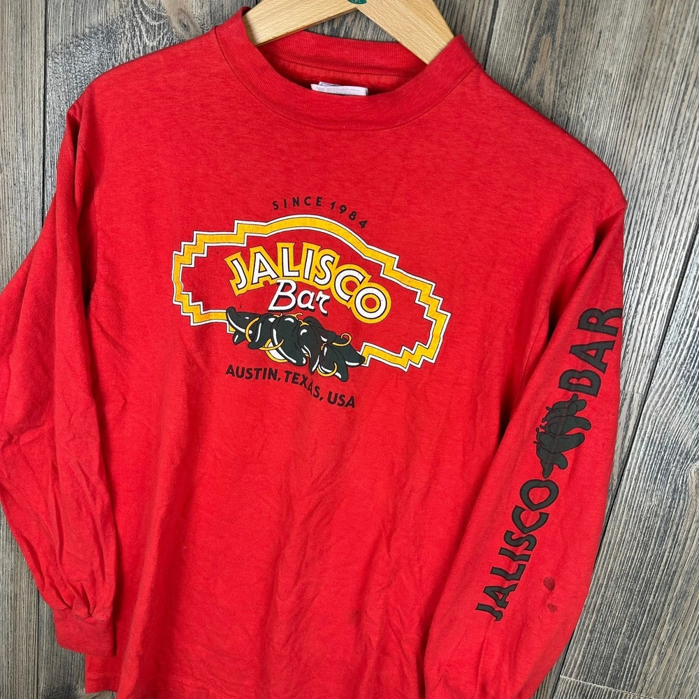 Vintage 80s Jalisco Bar Austin Texas Long Sleeve T-Shirt Red Adult Small
